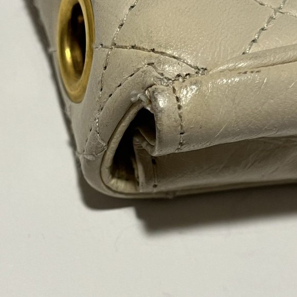 Vintage Cream Quilted Genuine Leather Clutch Purse Hong Kong Missing Strap - Picture 14 of 16